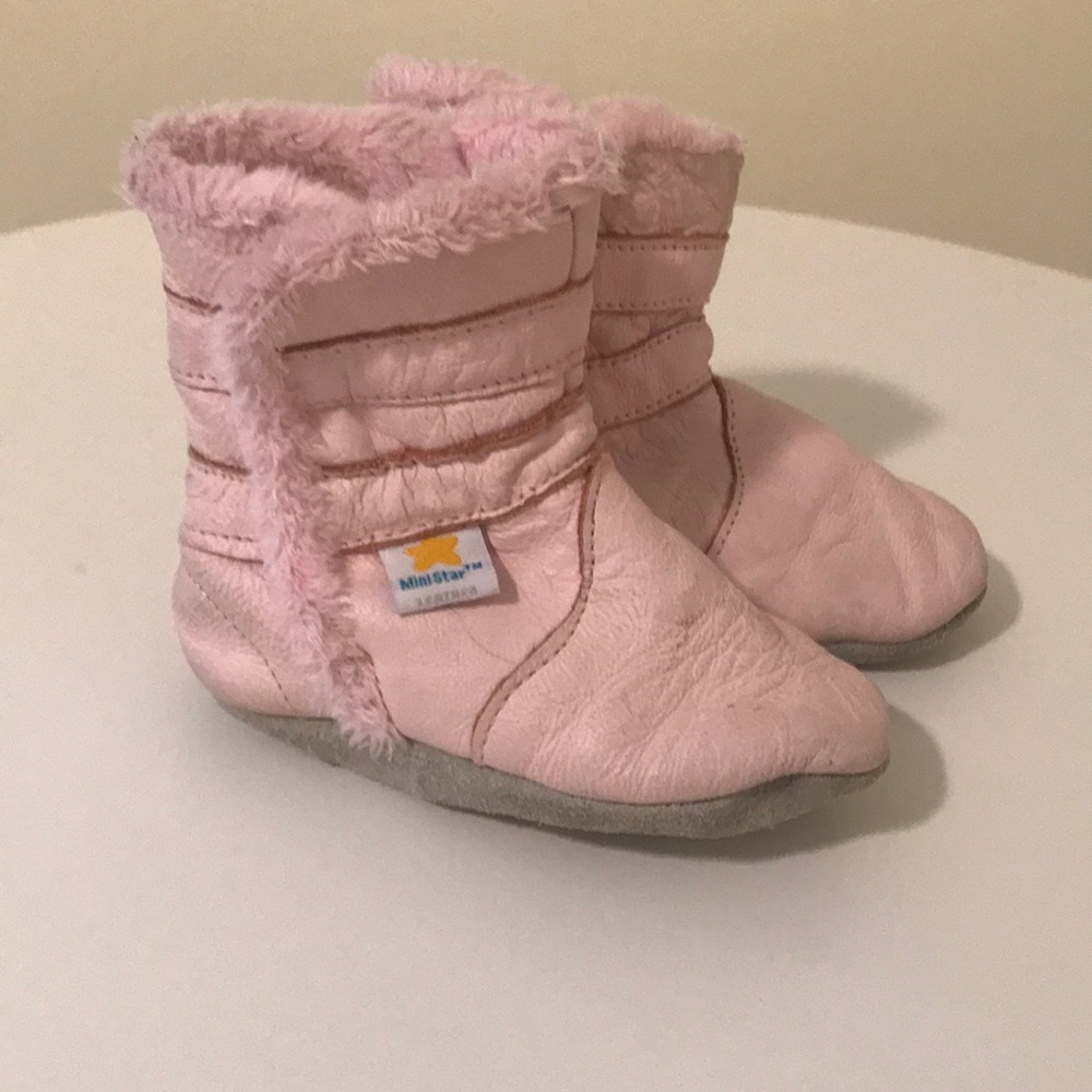 Baby pink leather boots